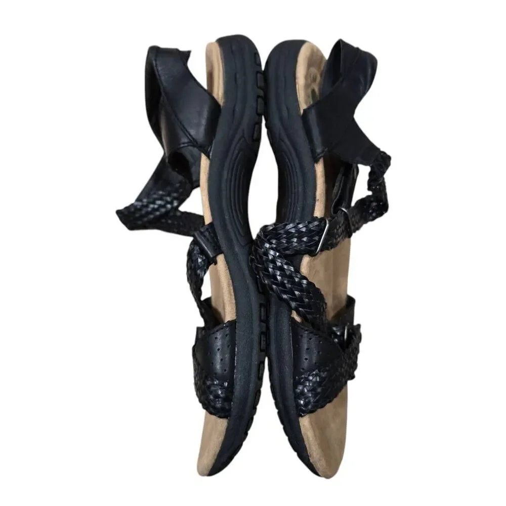 Earth Origins Stella Sandals Women's 11M Black Braided Leather Slip‎ On Open Toe